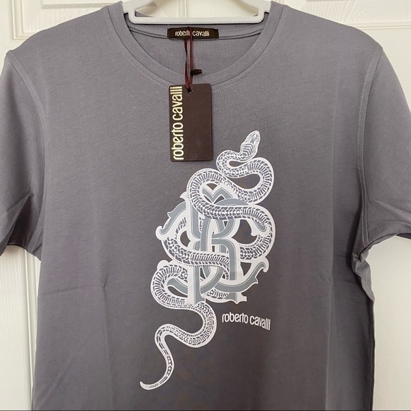 BNWT Roberto Cavalli Men's Graphic Gray Serpent Logo T-Shirt  L - Picture 2 of 8